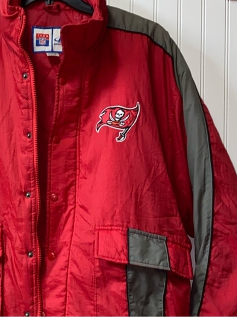 90s Tampa Bay Buccaneers Jacket Coat Signed by Mike Alstott A-Train Vint…